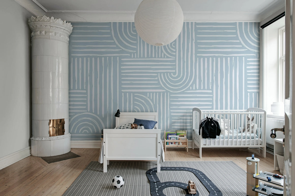 Graphic Vaults, Blue Mural Wallpaper - room preview 02
