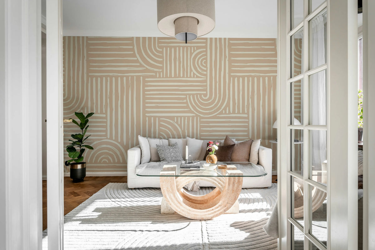 Graphic Vaults, Beige Mural Wallpaper - room preview 02