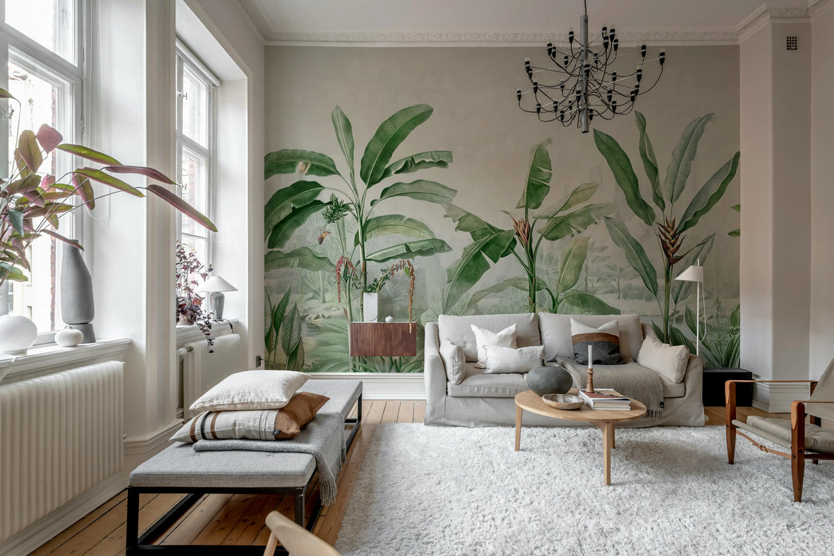 Tropical Palms, Green Mural Wallpaper - room preview 02