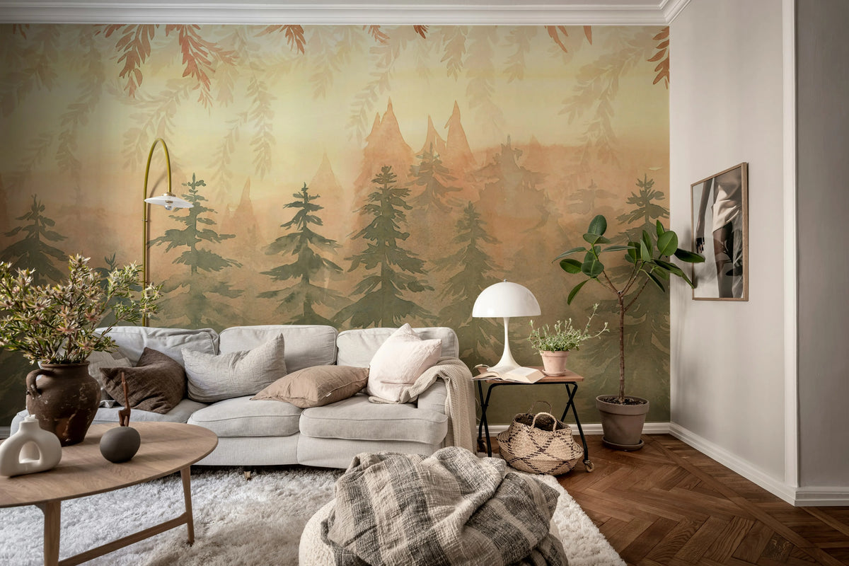 Watercolor Forest‚ Dawn Mural Wallpaper - room preview 02
