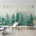 Watercolor Forest‚ Blue Mural Wallpaper - room preview 02