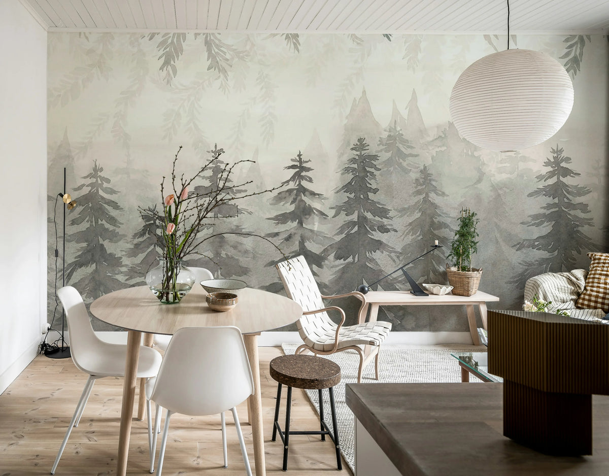 Watercolor Forest‚ Gray Mural Wallpaper - room preview 02