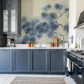 Pine Branch, Blue Mural Wallpaper - room preview 02