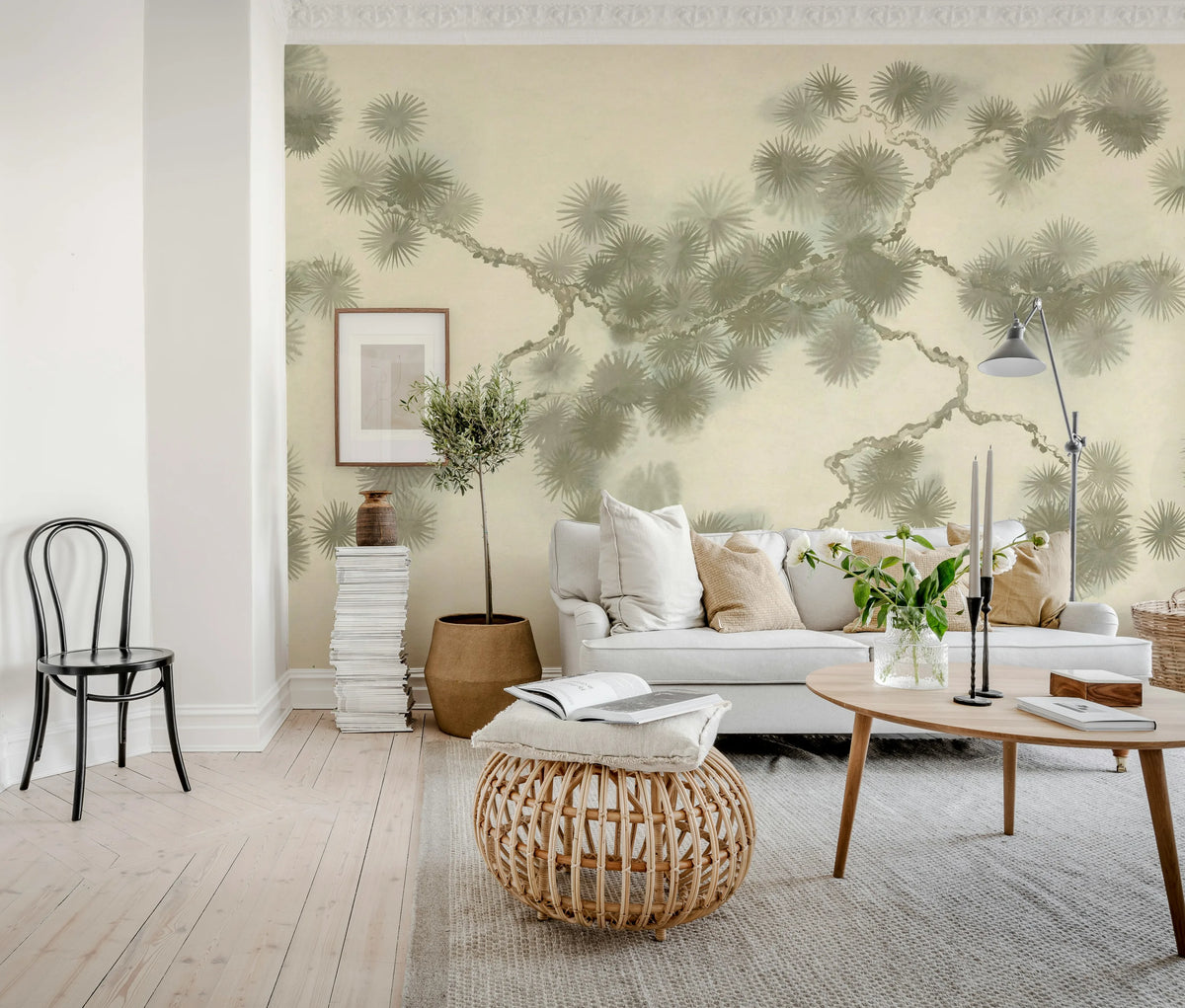 Pine Branch, Beige Mural Wallpaper - room preview 02