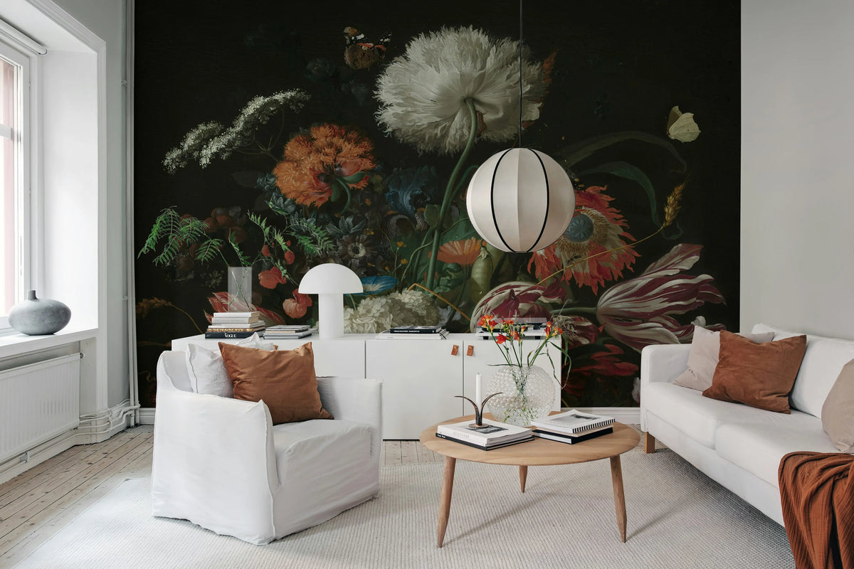 Bold Bouquet, Red Mural Wallpaper - room preview 02