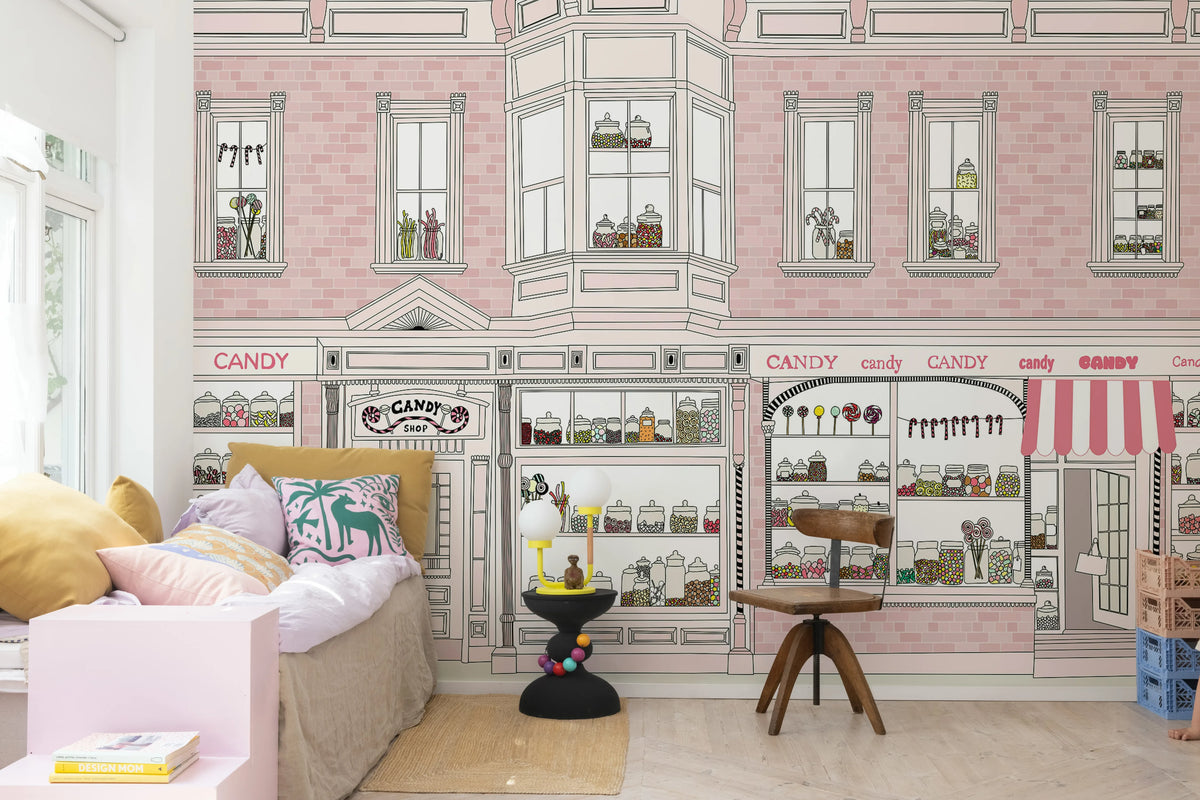 Candyshop, Pink Mural Wallpaper - room preview 02