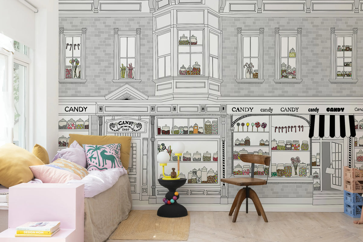 Candyshop, Gray Mural Wallpaper - room preview 02