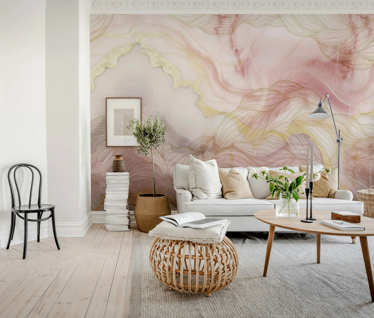 Opulence Dots, Pink Marble Mural Wallpaper - room preview 02