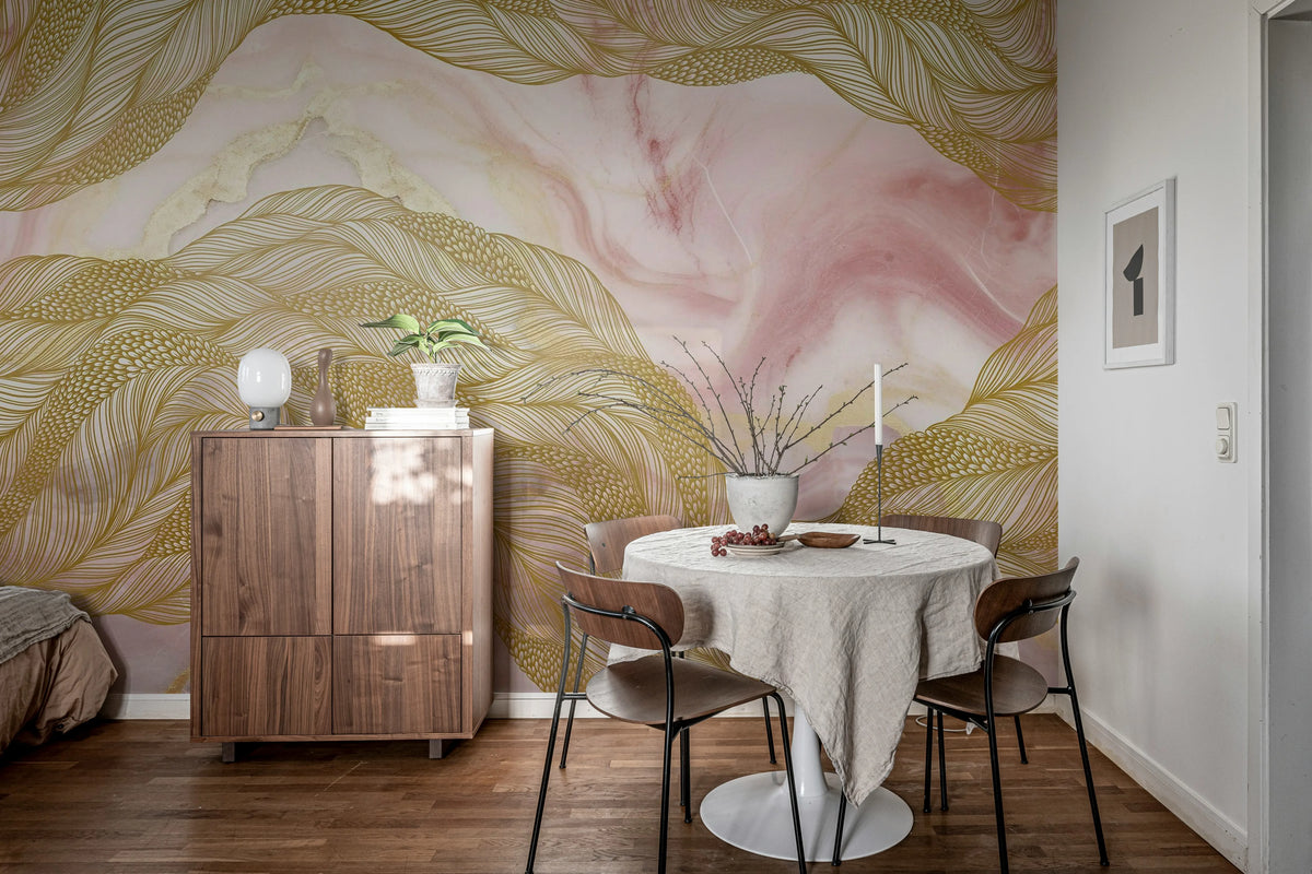 Opulence Flow, Pink Marble Mural Wallpaper - room preview 02