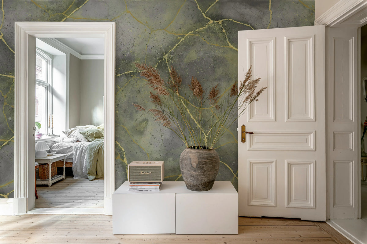 Marble Watercolor, Gray Mural Wallpaper - room preview 02