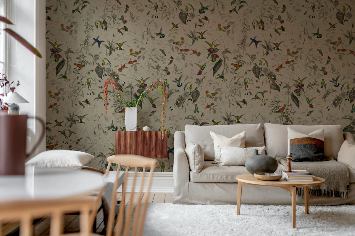 Hummingbird, Beige Mural Wallpaper - room preview 02