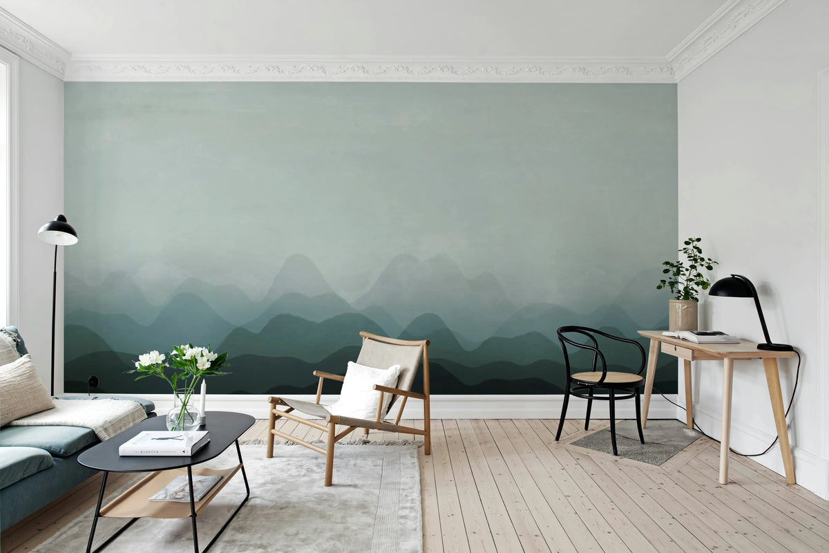 Gradient Flow, Blue Mural Wallpaper - room preview 02
