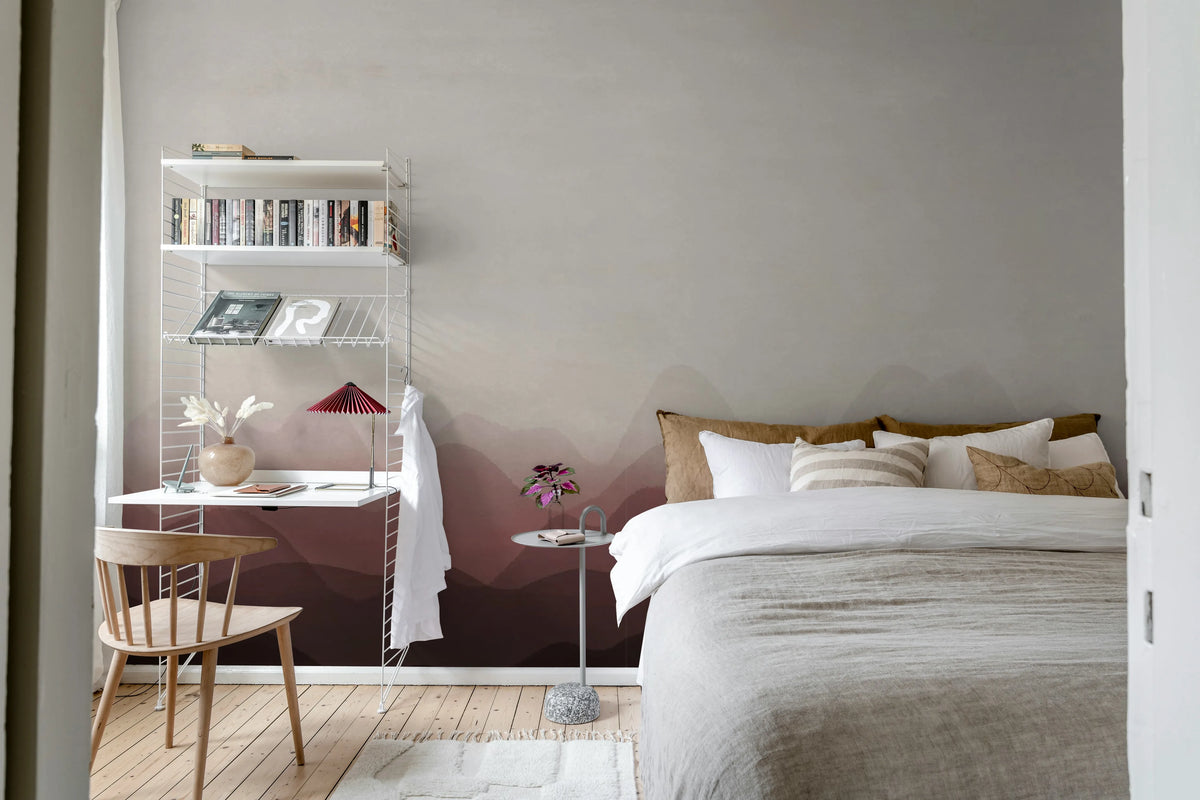 Gradient Flow, Burgundy Mural Wallpaper - room preview 02