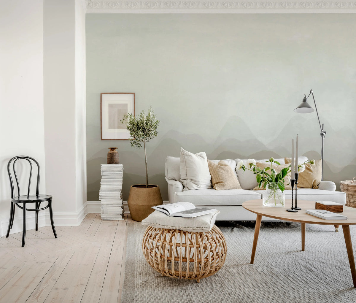 Gradient Flow, Beige Mural Wallpaper - room preview 02