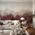 Watercolor Mountain, Burgundy Mural Wallpaper - room preview 02