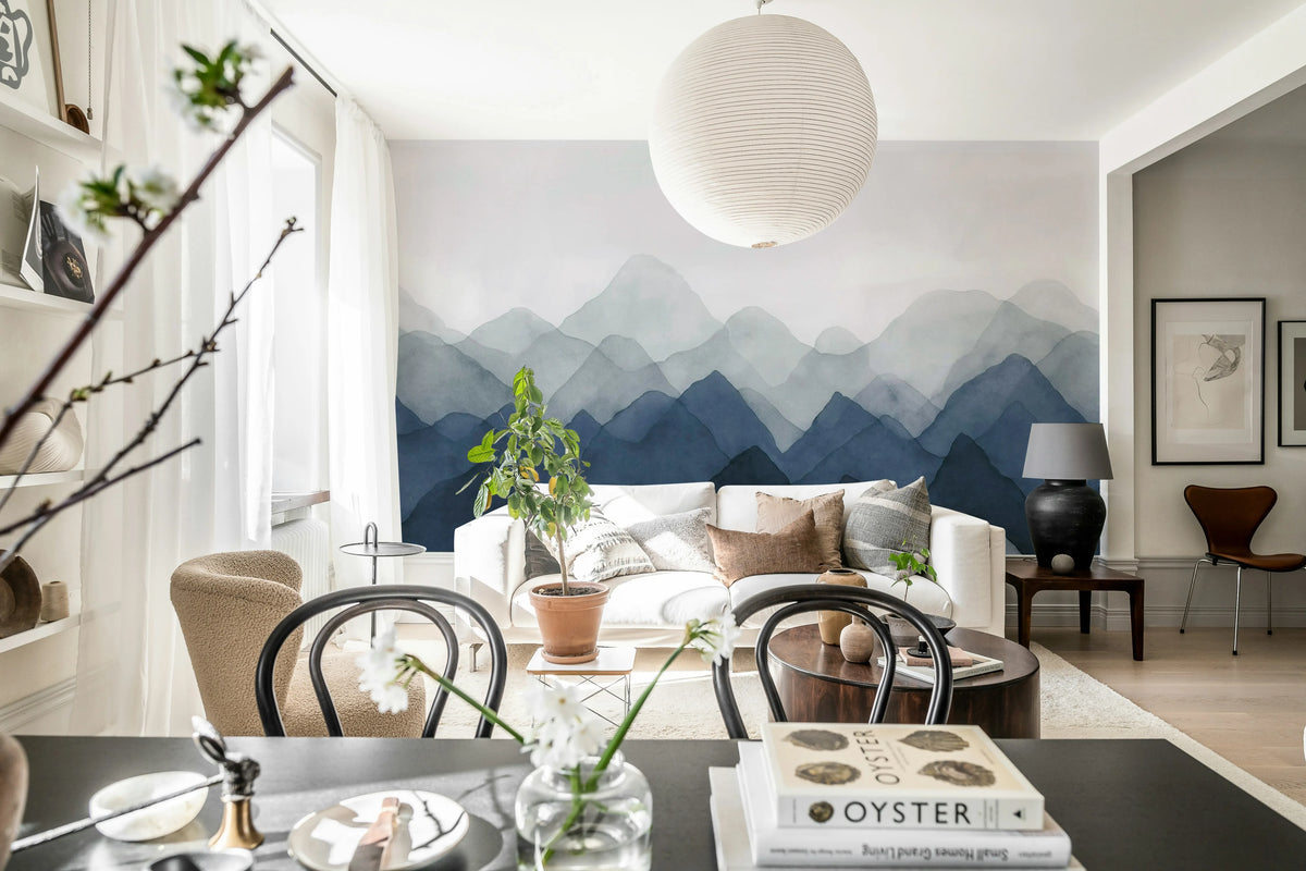 Watercolor Mountain, Blue Mural Wallpaper - room preview 02