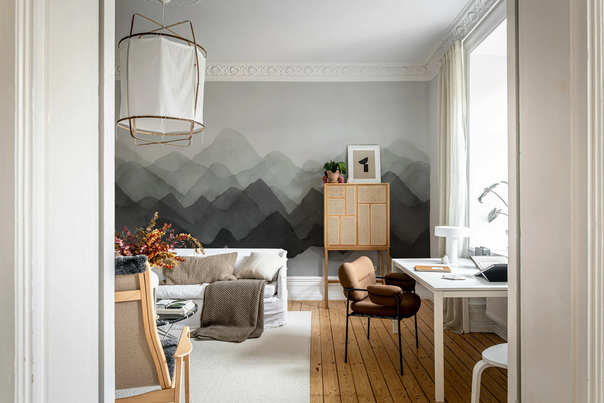Watercolor Mountain, Black Mural Wallpaper - room preview 02