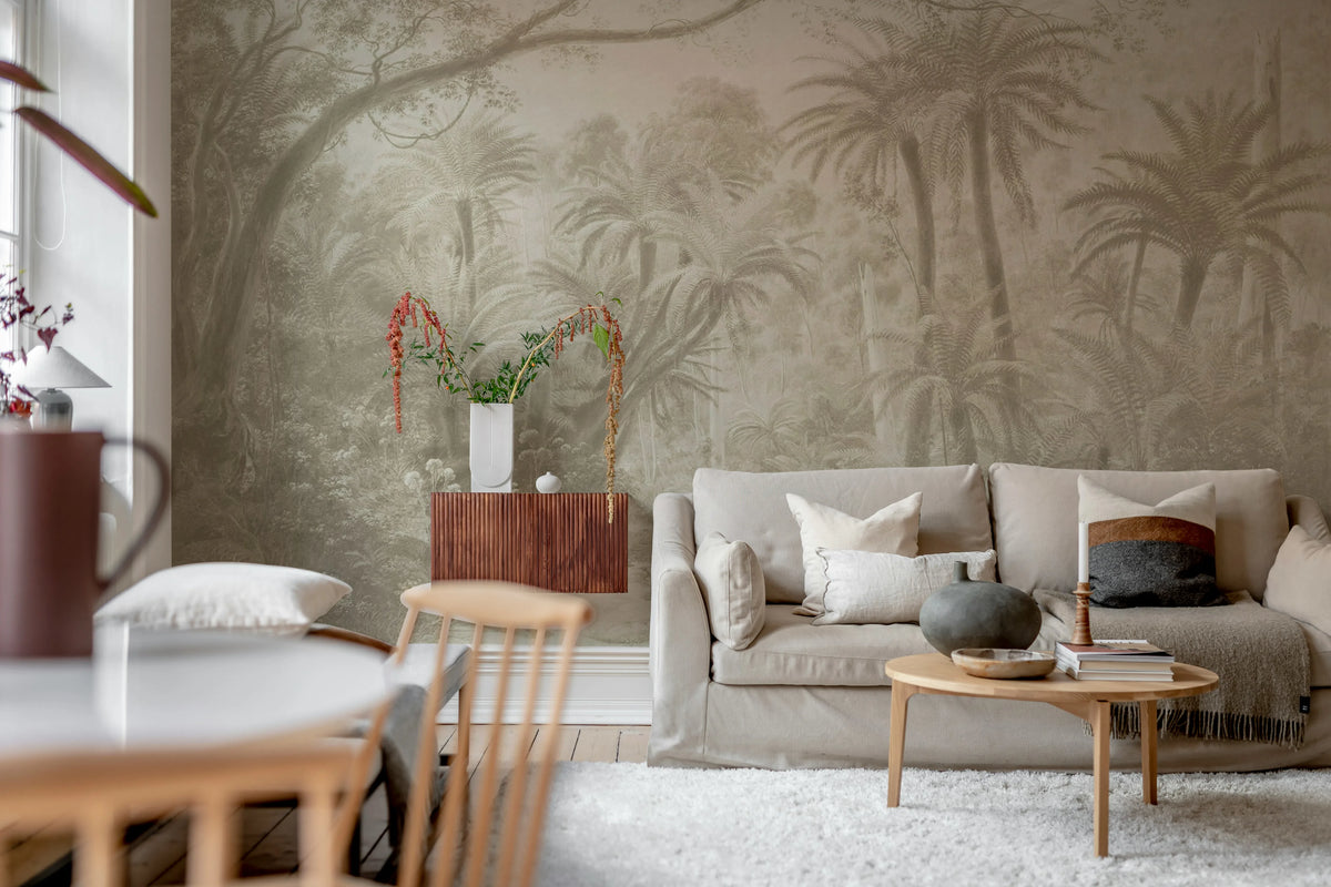 Palm Landscape, Beige Mural Wallpaper - room preview 02