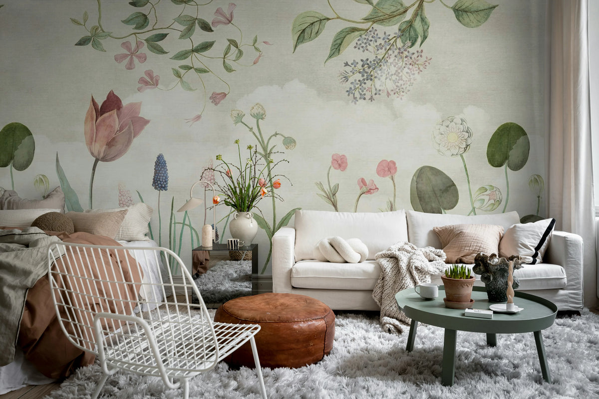 Floral Nostalgia, Pastel Mural Wallpaper - room preview 02