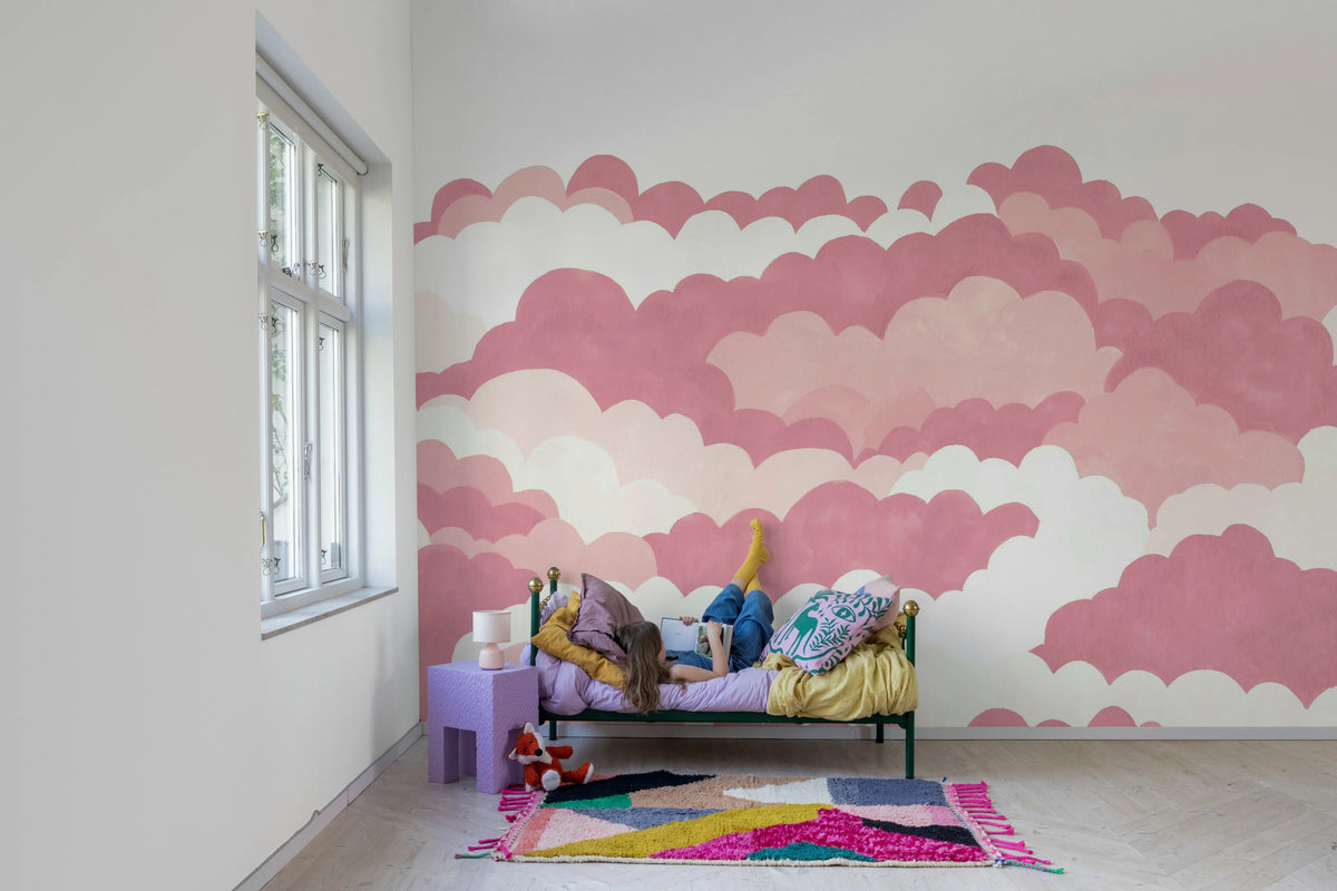 Dreamy Clouds, Pink Mural Wallpaper - room preview 02