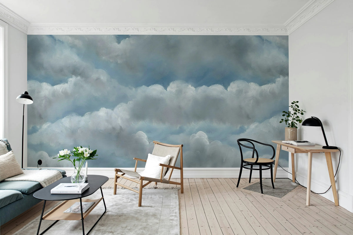 Storm Clouds, Blue Mural Wallpaper - room preview 02