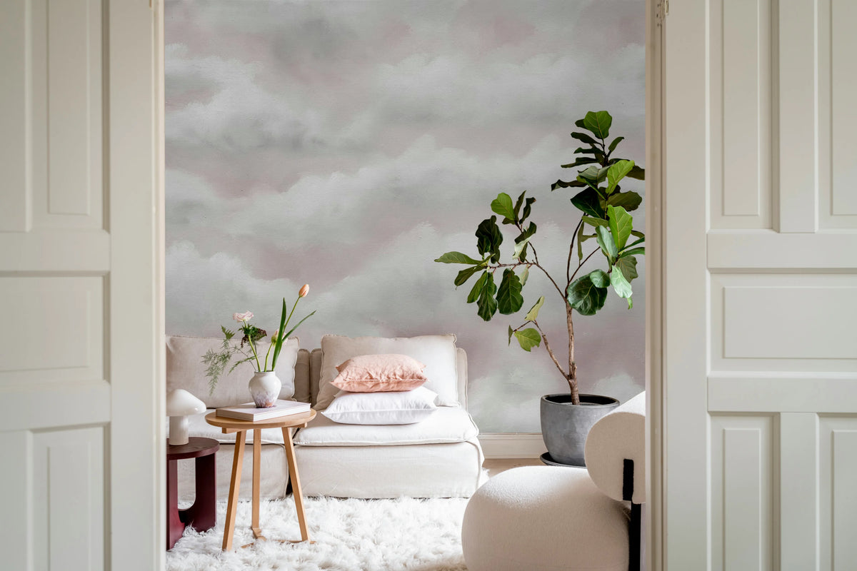 Tender Clouds, Pink Mural Wallpaper - room preview 02
