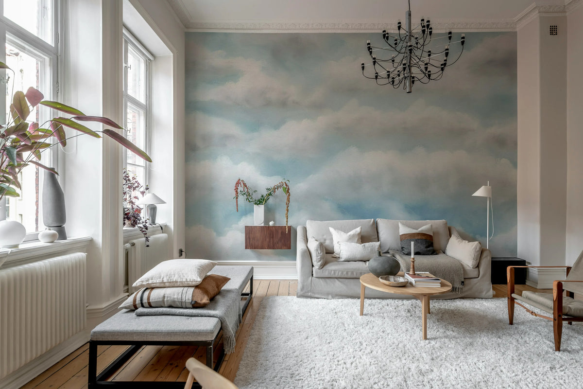 Tender Clouds, Blue Mural Wallpaper - room preview 02