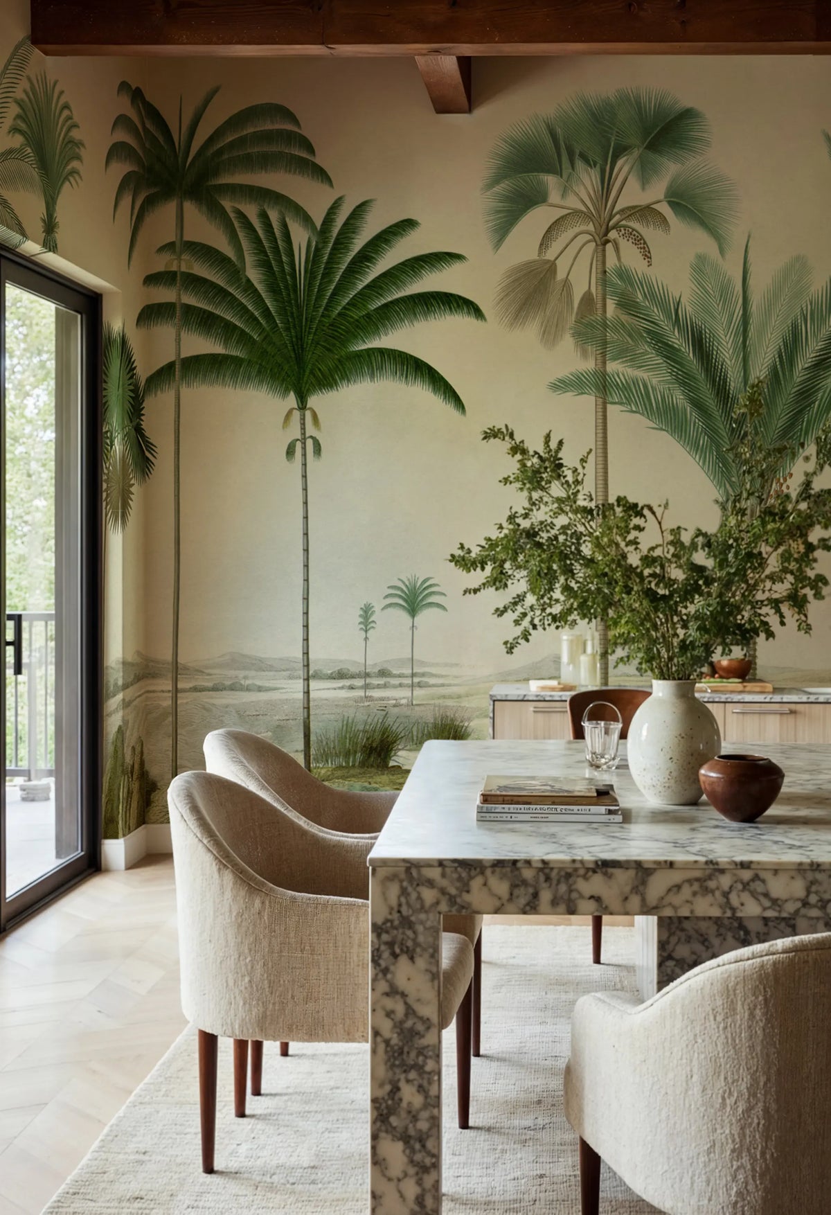 Vintage Palms, Green Mural Wallpaper - room preview 02