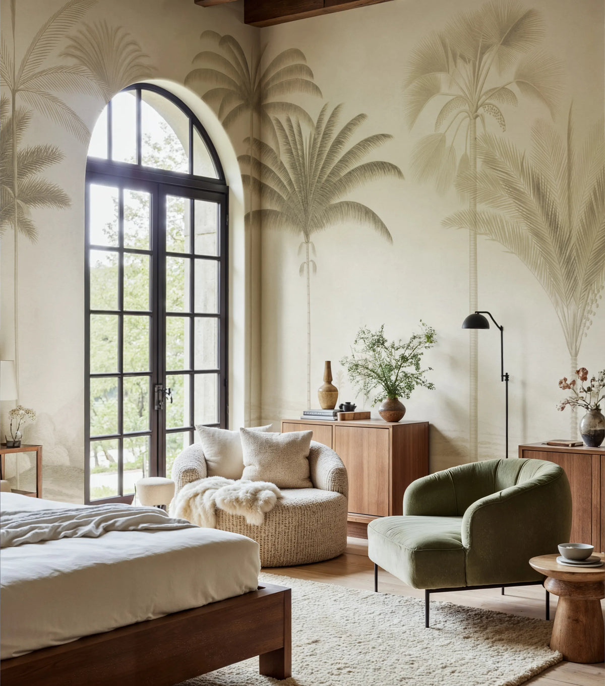 Vintage Palms, Beige Mural Wallpaper - room preview 02