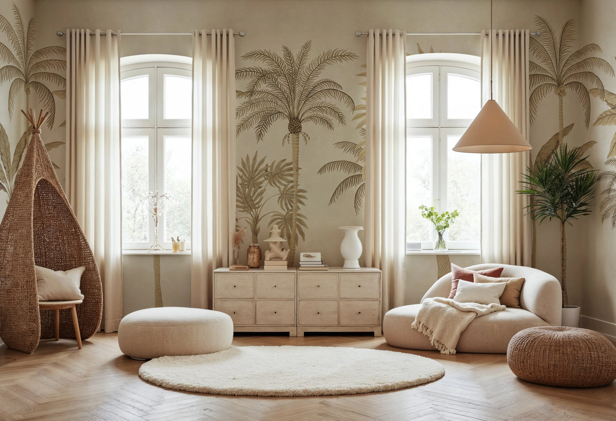 Golden Palms, Beige Mural Wallpaper - room preview 02