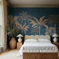 Golden Palms, Blue Mural Wallpaper - room preview 02