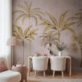 Golden Palms, Pink Mural Wallpaper - room preview 02