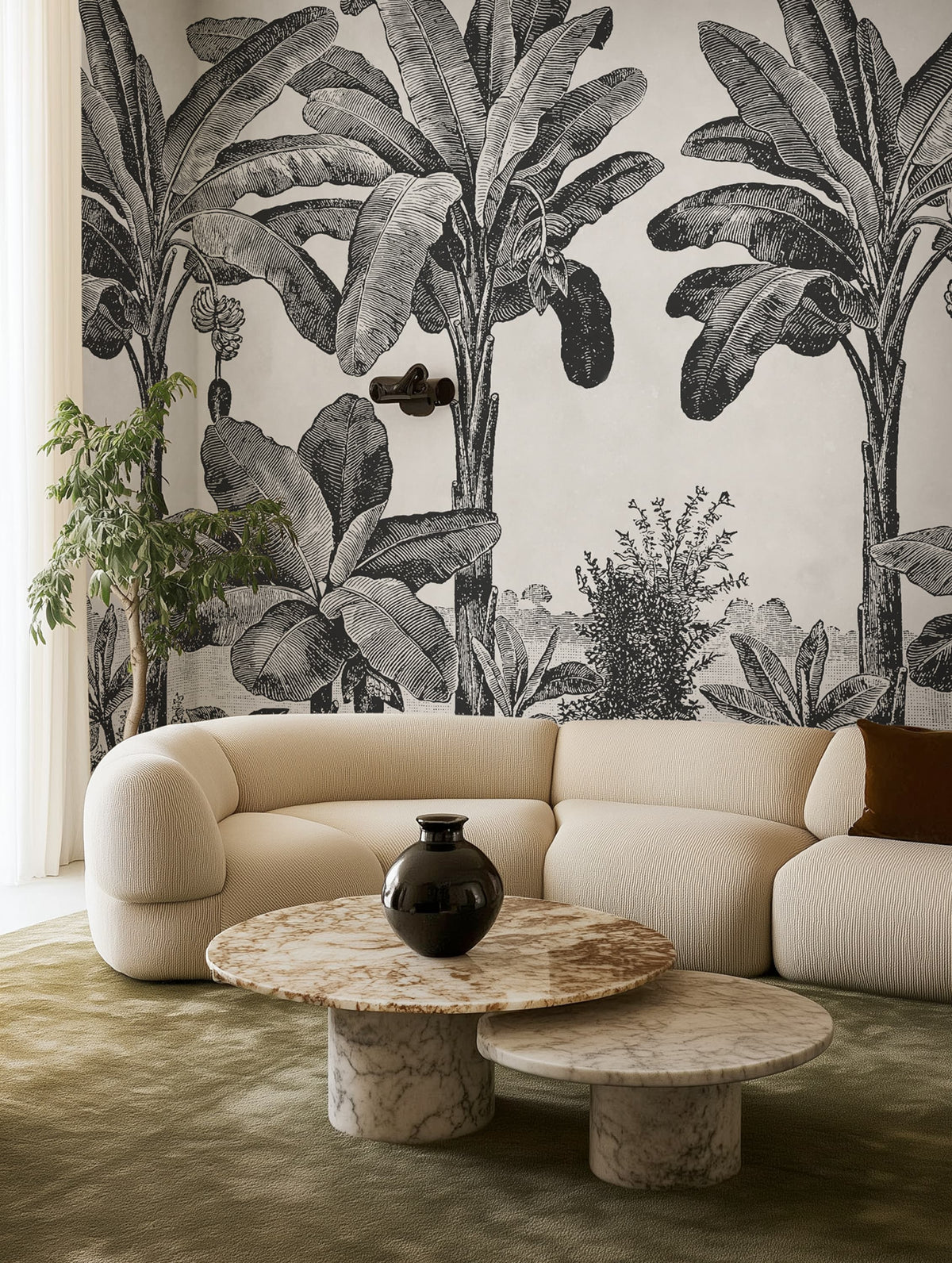 Timeless Tropics, Black & White Mural Wallpaper - room preview 02