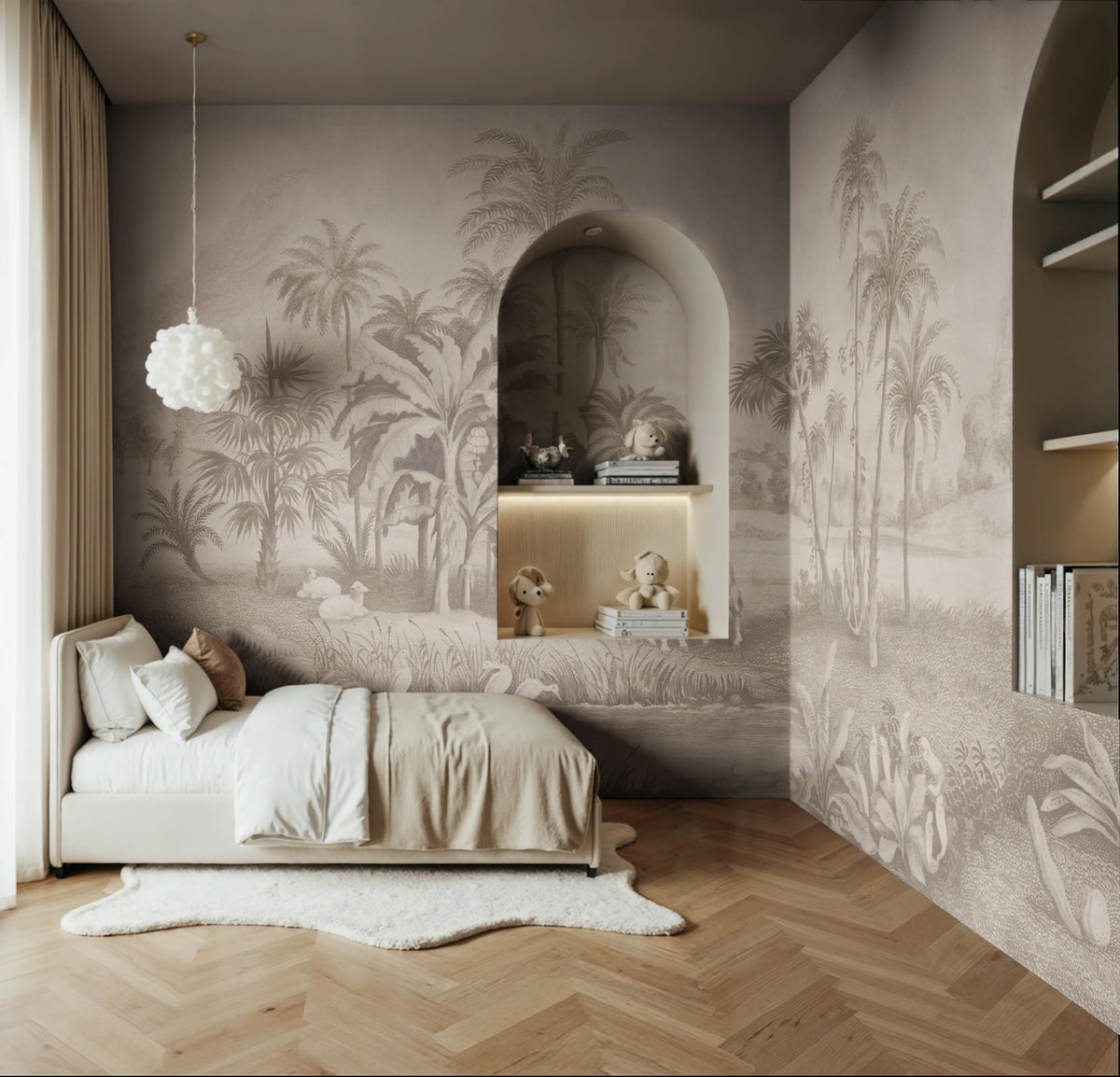 Giraffe Savannah, Beige Mural Wallpaper - room preview 02