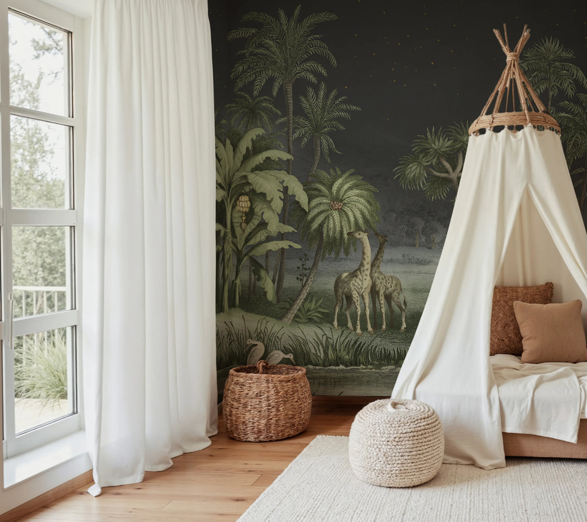 Giraffe Savannah, Nightfall Mural Wallpaper - room preview 02