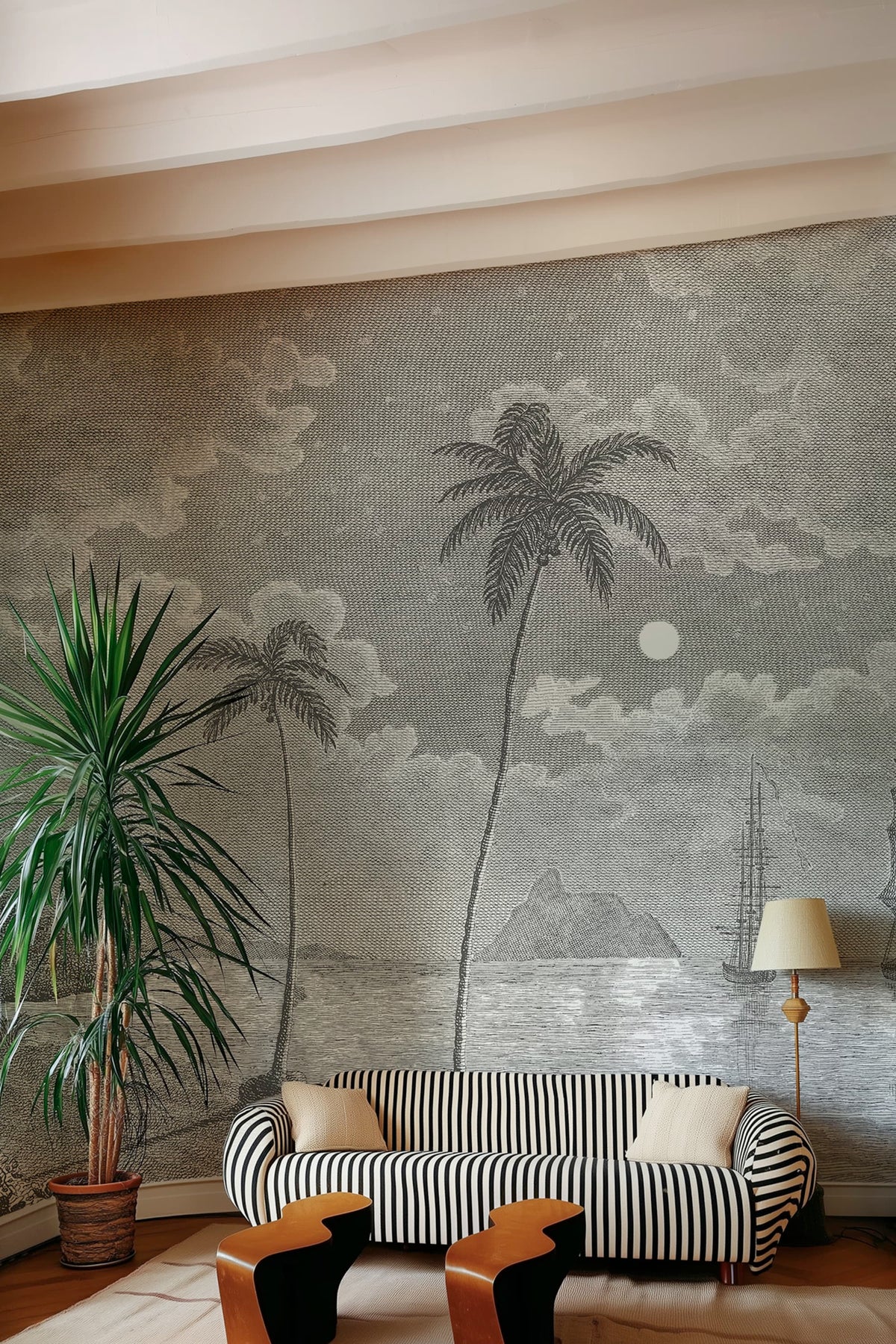 Palm Beach, Black & White Mural Wallpaper - room preview 02