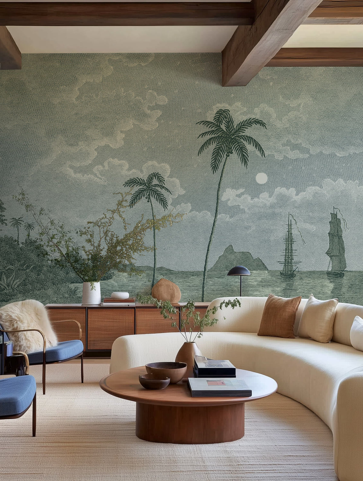 Palm Beach, Blue Mural Wallpaper - room preview 02