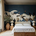 Dancing Cranes, Blue Mural Wallpaper - room preview 02