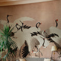 Dancing Cranes, Dusty Pink Mural Wallpaper - room preview 02