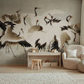 Dancing Cranes, Beige Mural Wallpaper - room preview 02