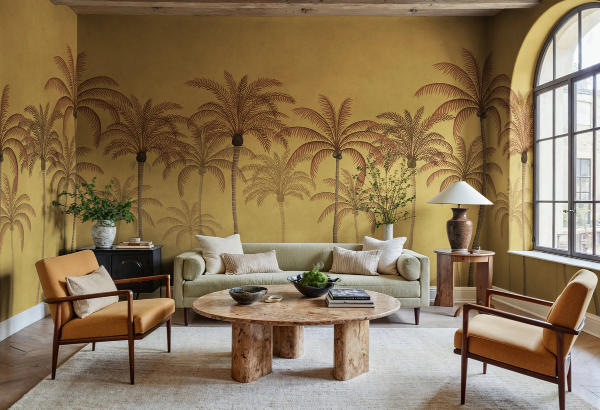 Palm Parade, Yellow Mural Wallpaper - room preview 02