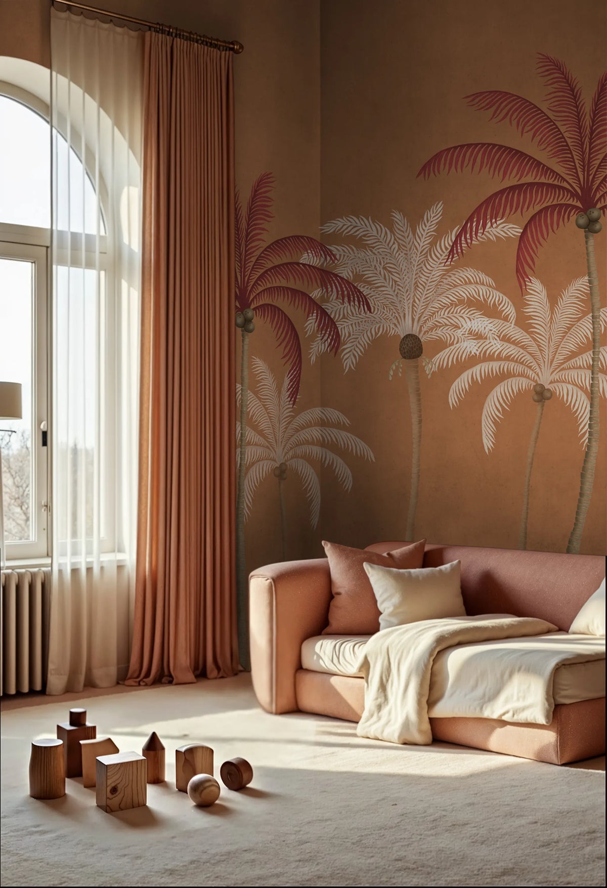 Palm Parade, Orange Mural Wallpaper - room preview 02