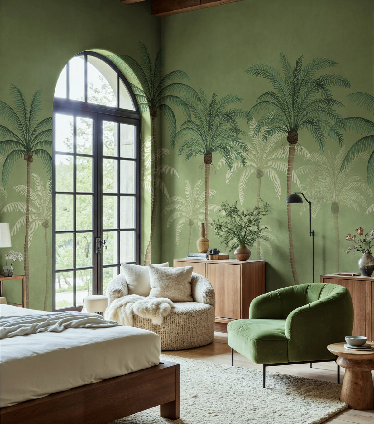 Palm Parade, Green Mural Wallpaper - room preview 02