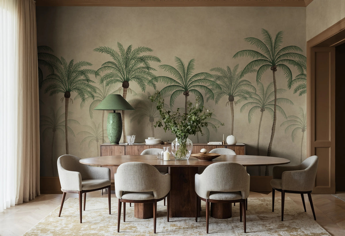 Palm Parade, Beige Mural Wallpaper - room preview 02