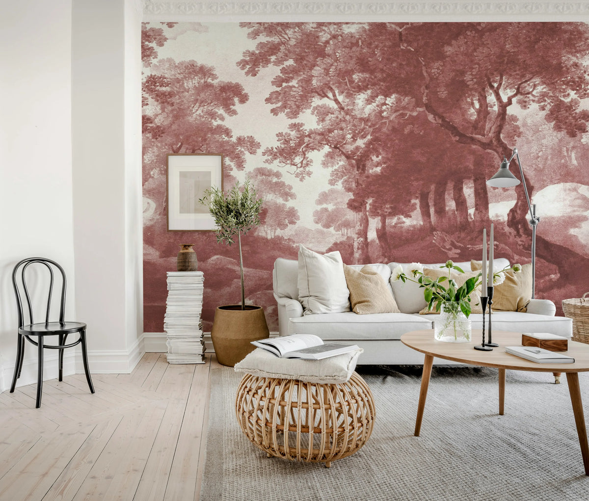 The Vintage Grove, Burgundy Mural Wallpaper - room preview 02