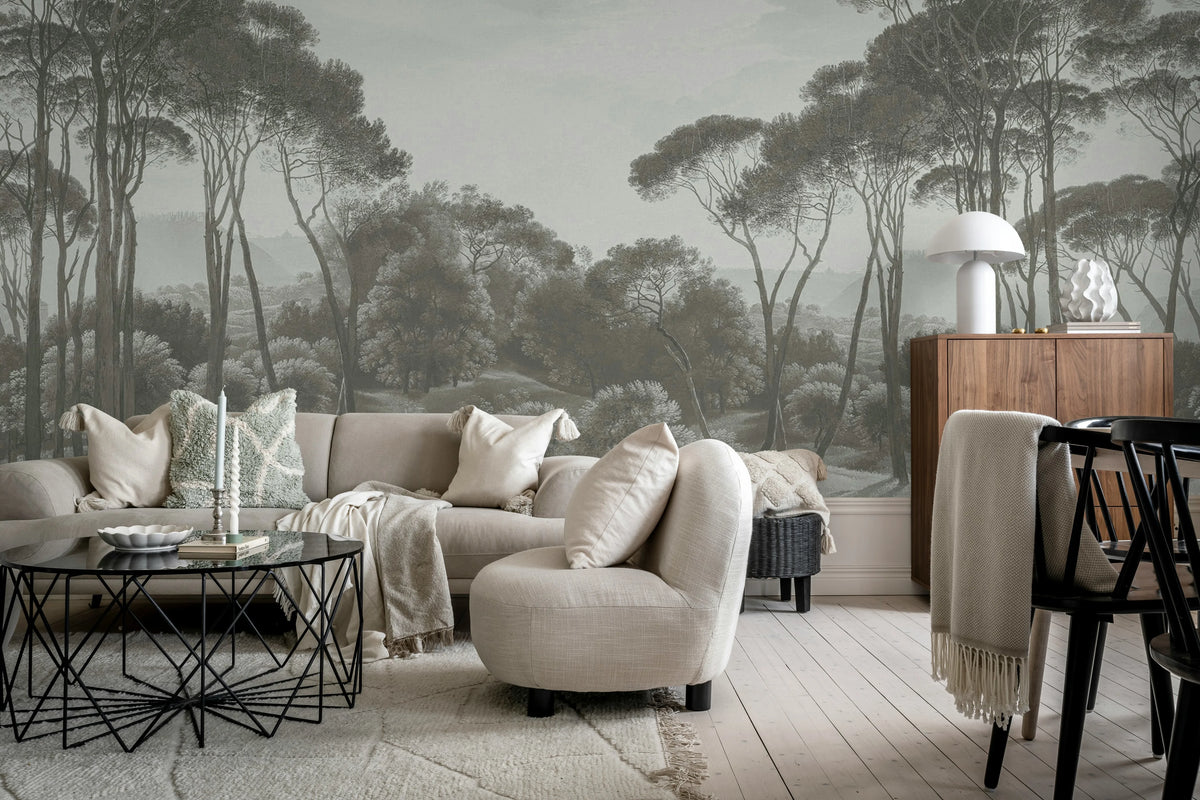 Pine Wood, Gray Mural Wallpaper - room preview 02