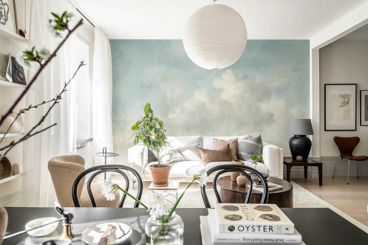 Vintage Clouds, Blue Mural Wallpaper - room preview 02