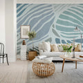 Graphic Leafs, Blue Mural Wallpaper - room preview 02