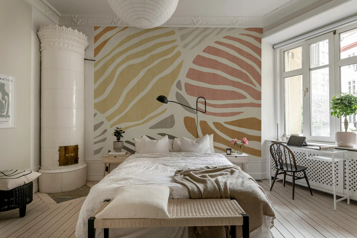 Graphic Leafs, Coral Mural Wallpaper - room preview 02