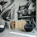 Graffiti Wall, Black & White Mural Wallpaper - room preview 02
